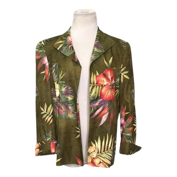 Peck & Peck green floral open front blazer size 10 - Picture 7 of 8
